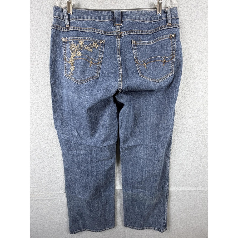 Faded Glory Jeans Womens 16W Blue‎ Straight Crop Stretch Embroidered Pockets - Picture 8 of 10